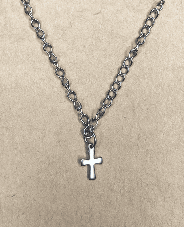 Kreuz Kette aus Edelstahl, hochglanz – 42 cm 2 Halskette mit Kreuz-Anhänger, christliches Schmuckstück, christliche Mode Accessoire.
