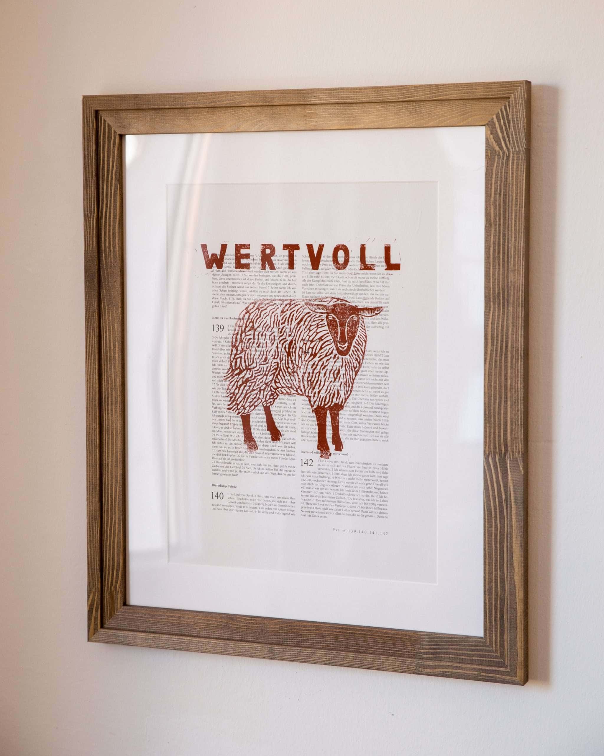 Wertvoll, christliches Wandbild mit Schaf, Bibelzitat, christliche Dekoration.