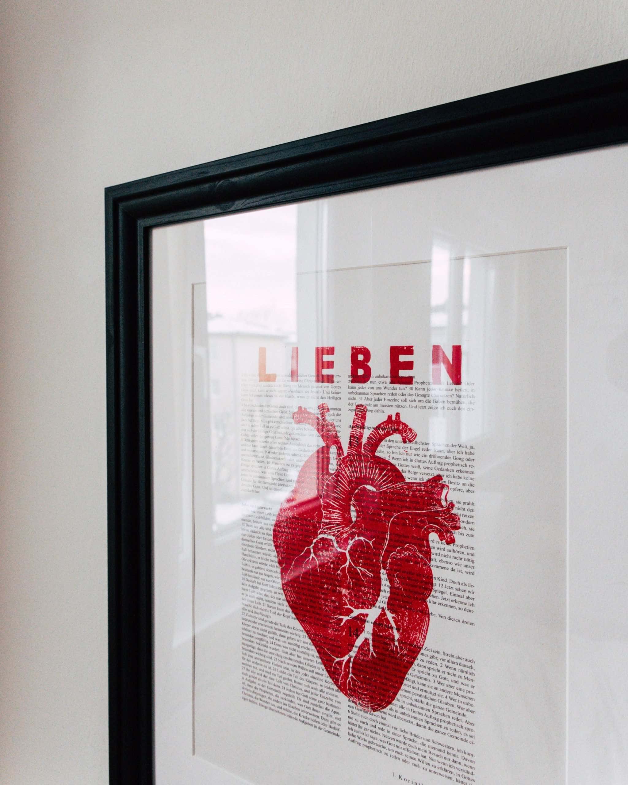 Lieben | Christlicher Kunstdruck – Die Bibel auf Art Prints – DIN A3 – 1. Korintherbrief 12-14 4 Herz-Kunstwerk mit christlicher Botschaft, christliche Kunst, christliche Dekoration, spirituelles Kunstwerk.