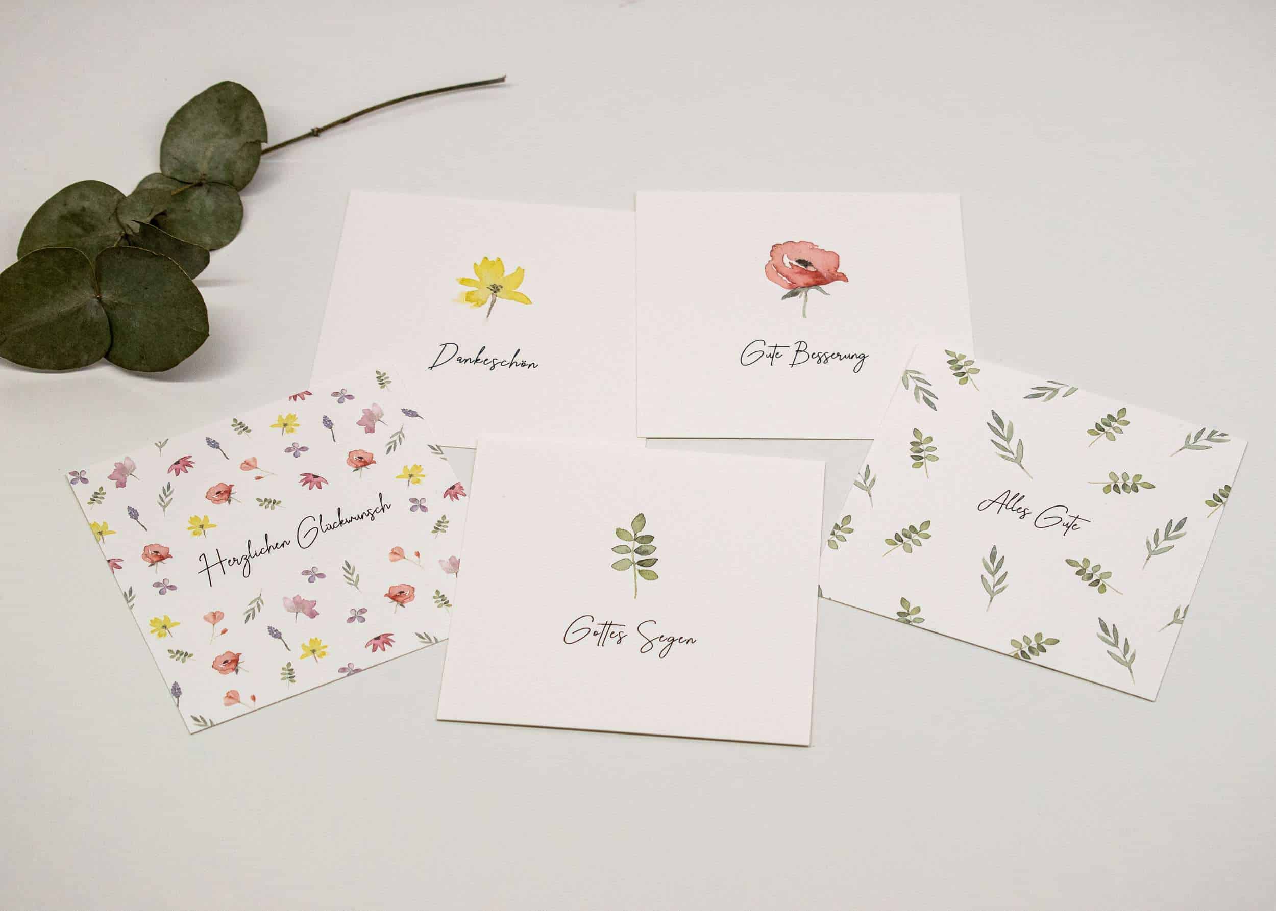 Blumige Grußkarten mit christlichem Design für Glaubensbotschaften und Segenswünsche.