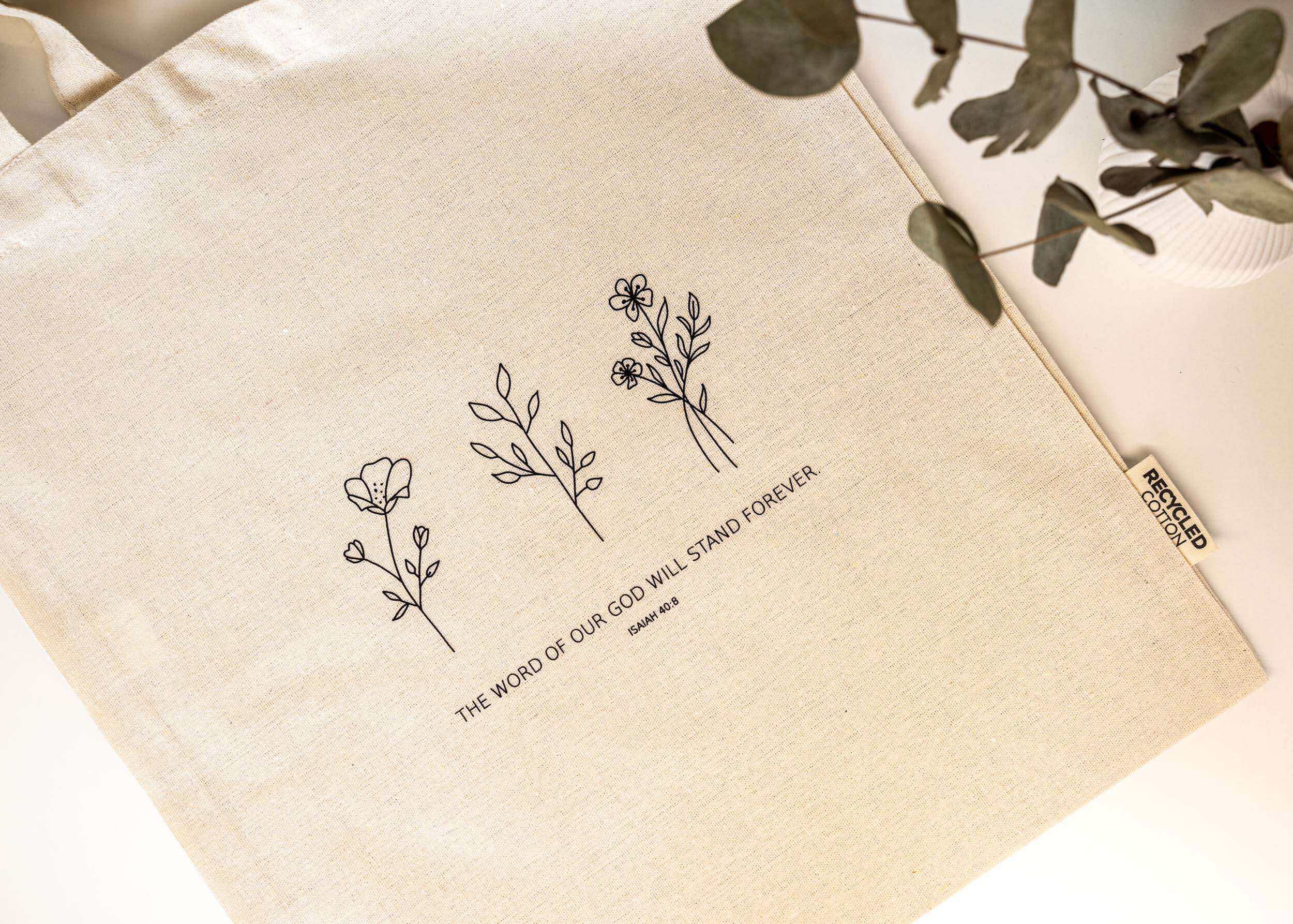 Natürliche Baumwoll-Serviette mit Bibelvers, christlicher Geschenkartikel, nachhaltige christliche Produkte.