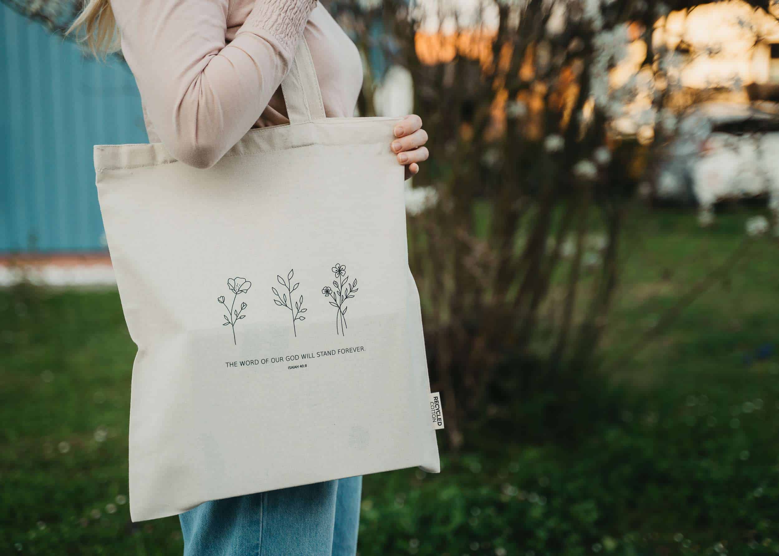BAUMWOLLTASCHE 4 Naturschwarz Baumwolltasche mit christlichem Design, recycelbar, umweltfreundlich.