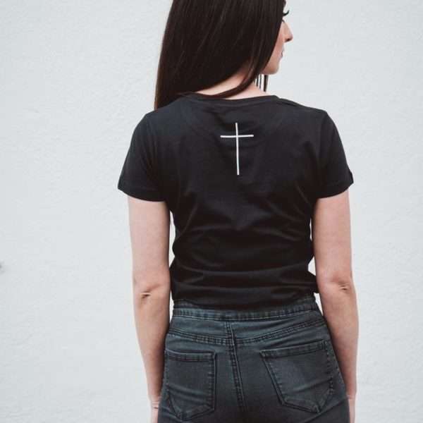 Damen Basic T-Shirt - "Birth" 16 Moderner Christentum T-Shirt mit Kreuz-Design, christliche Mode, religiöse Kleidung.