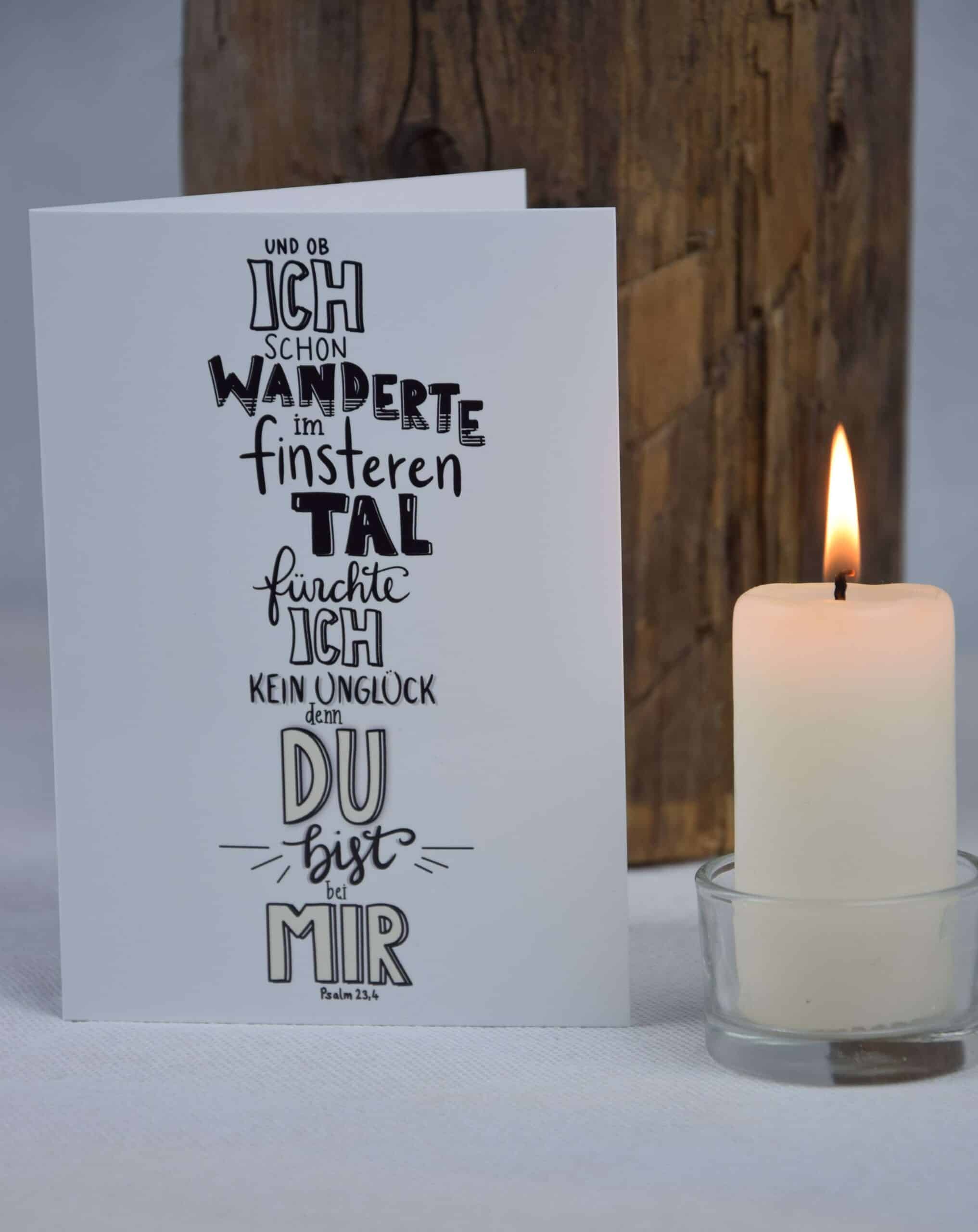 Trauerkarte Finstere Tal 9 Segenskarte mit Bibelvers, christliche Grußkarte, religiöse Motive, Glaubensbotschaft.