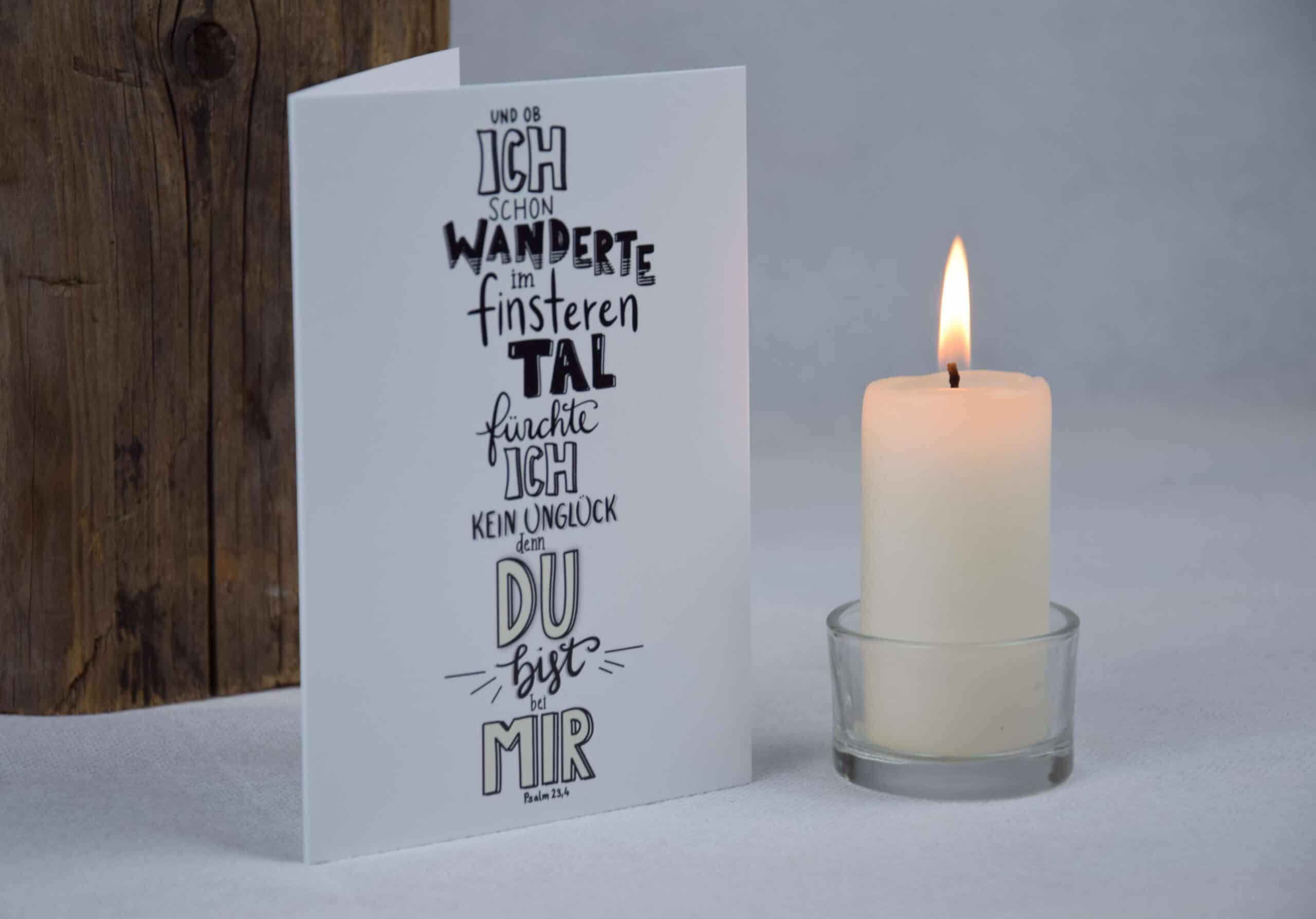 Trauerkarte Finstere Tal 8 Gottesdienstkarte mit Psalm 23,4, für christliche Inspiration, Gebet und Glauben.