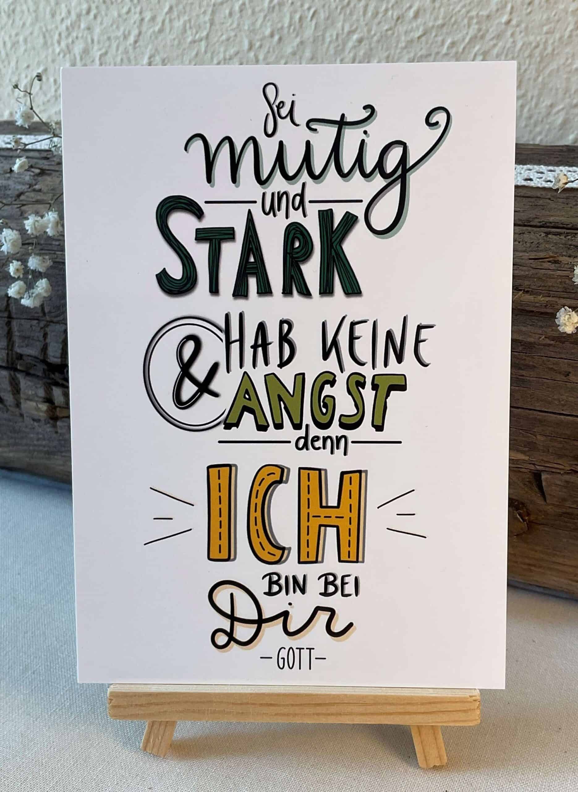 Karte Mutig und Stark 9 Mutige christliche Motivation Karte mit passenden Glaubenszitat, religiöse Grußkarte.