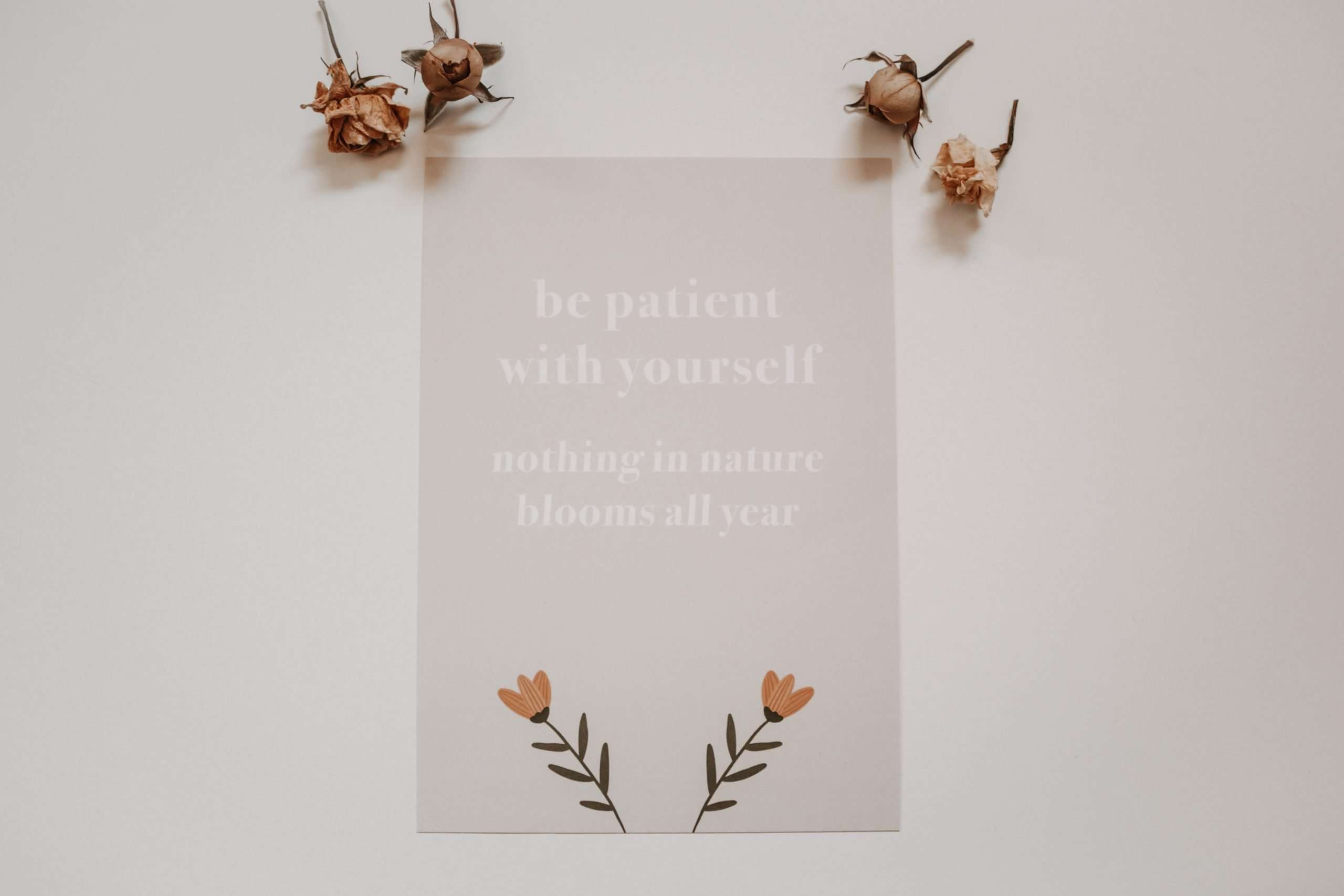 be patient - Karte A5 2 Beruhigendes Pflanzenmuster mit inspirierendem christlichem Zitat, romantische Deko Ideale.