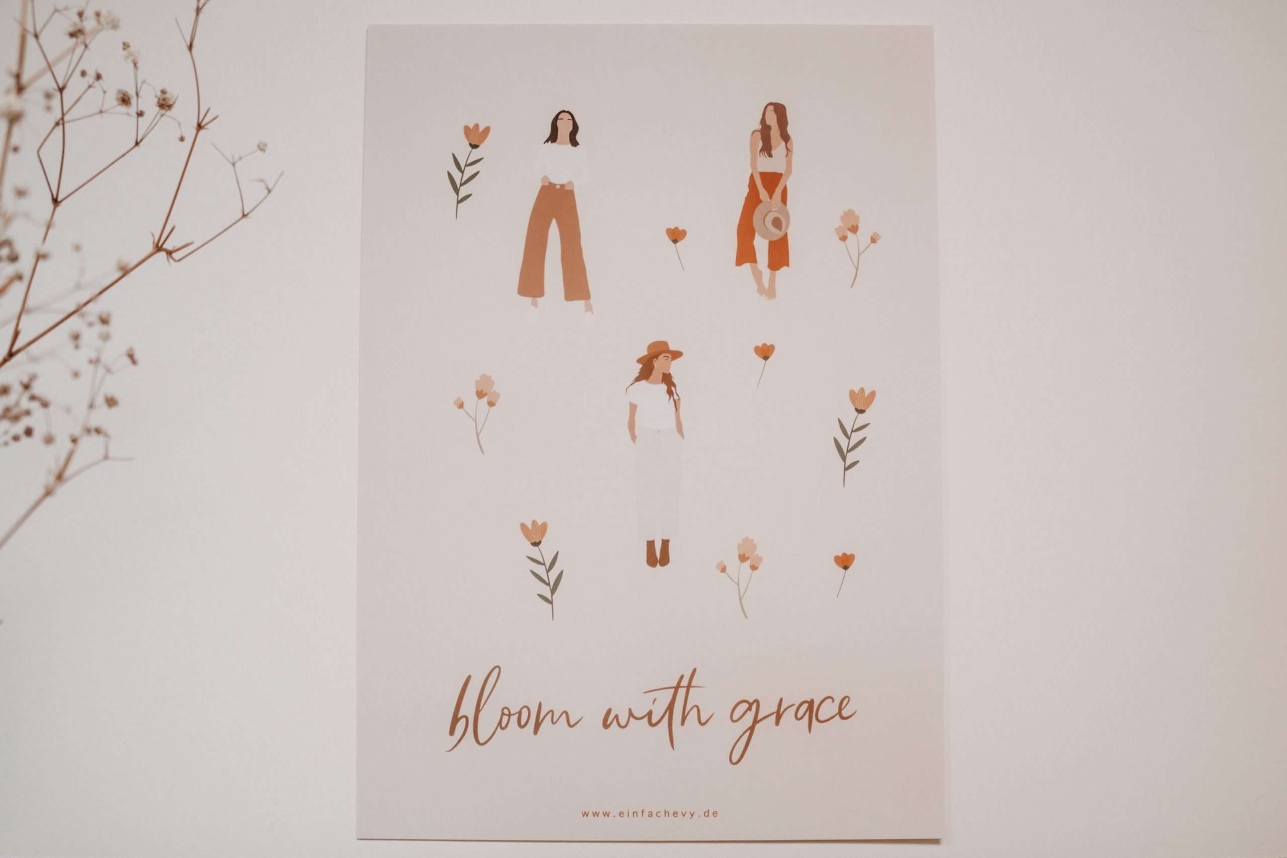 Natürliche Frauenillustrationen mit Blumen, christliche Inspiration, stilvolle Poster.