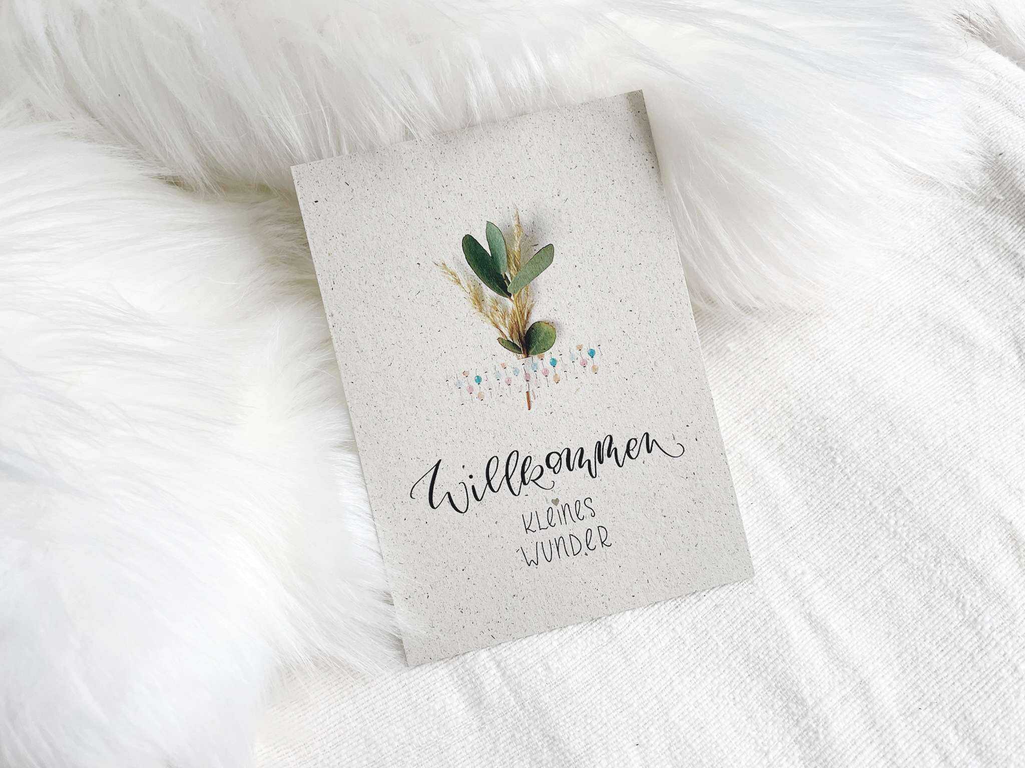 3x Willkommen kleines Wunder | Postkarte aus Graspapier | Karte zur Geburt | Babykarte 3 Liebevoll gestaltete Willkommenskarte für Babys, christliches Design, Geschenkidee, Mindfulness.