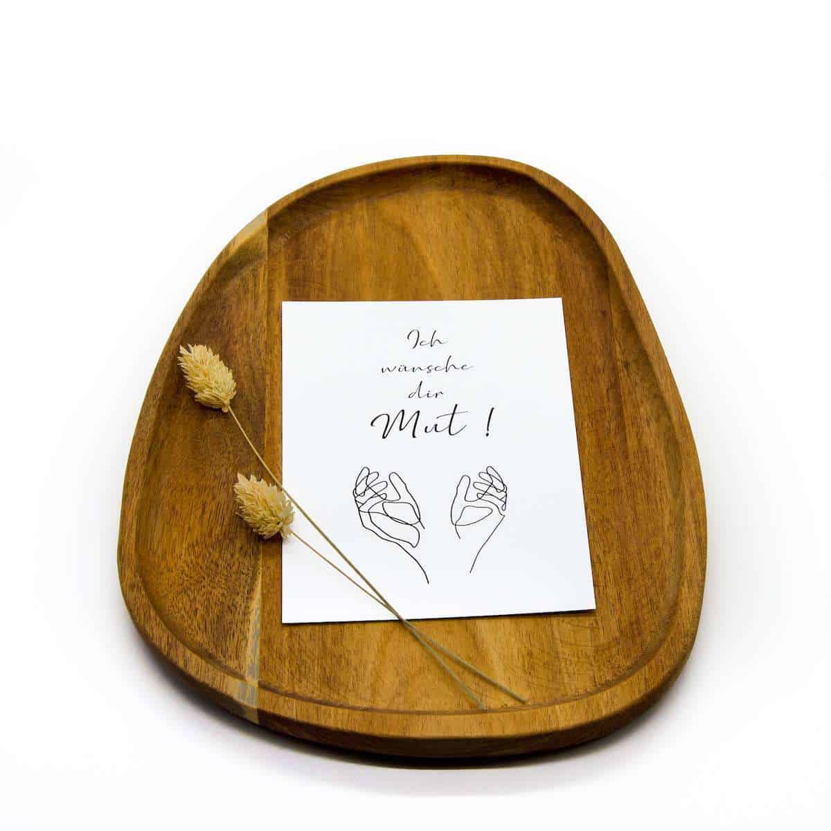 Geschenkset MUTAUSBRUCH 3 Hoffnungsvoller christlicher Gruß mit Mut-Treue Inspiration auf Holztablett.