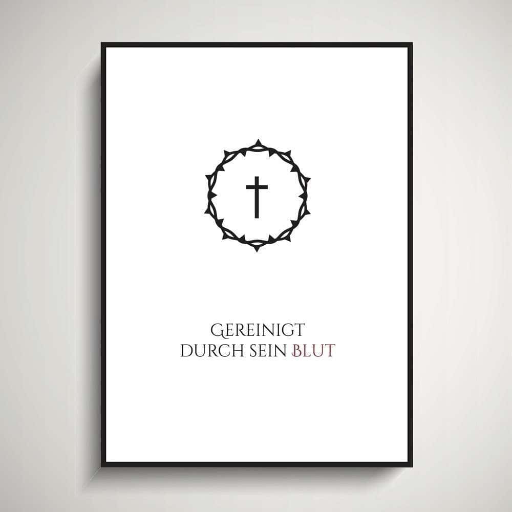 POSTER GEREINIGT DURCH SEIN BLUT 3 Gottesanbeterin mit Kreuz und Dornenkranz, christliche Botschaft, Glauben, Inspiration.