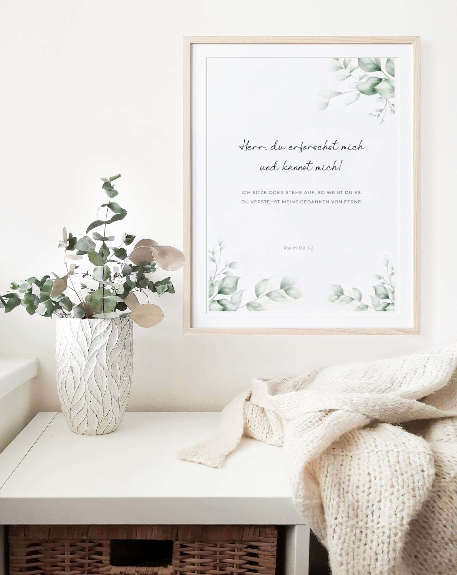 Naturchristliche Wanddekoration mit Bibelvers, geistliche Raumgestaltung, christliche Wohnaccessoires, geistliche Wandbilder.