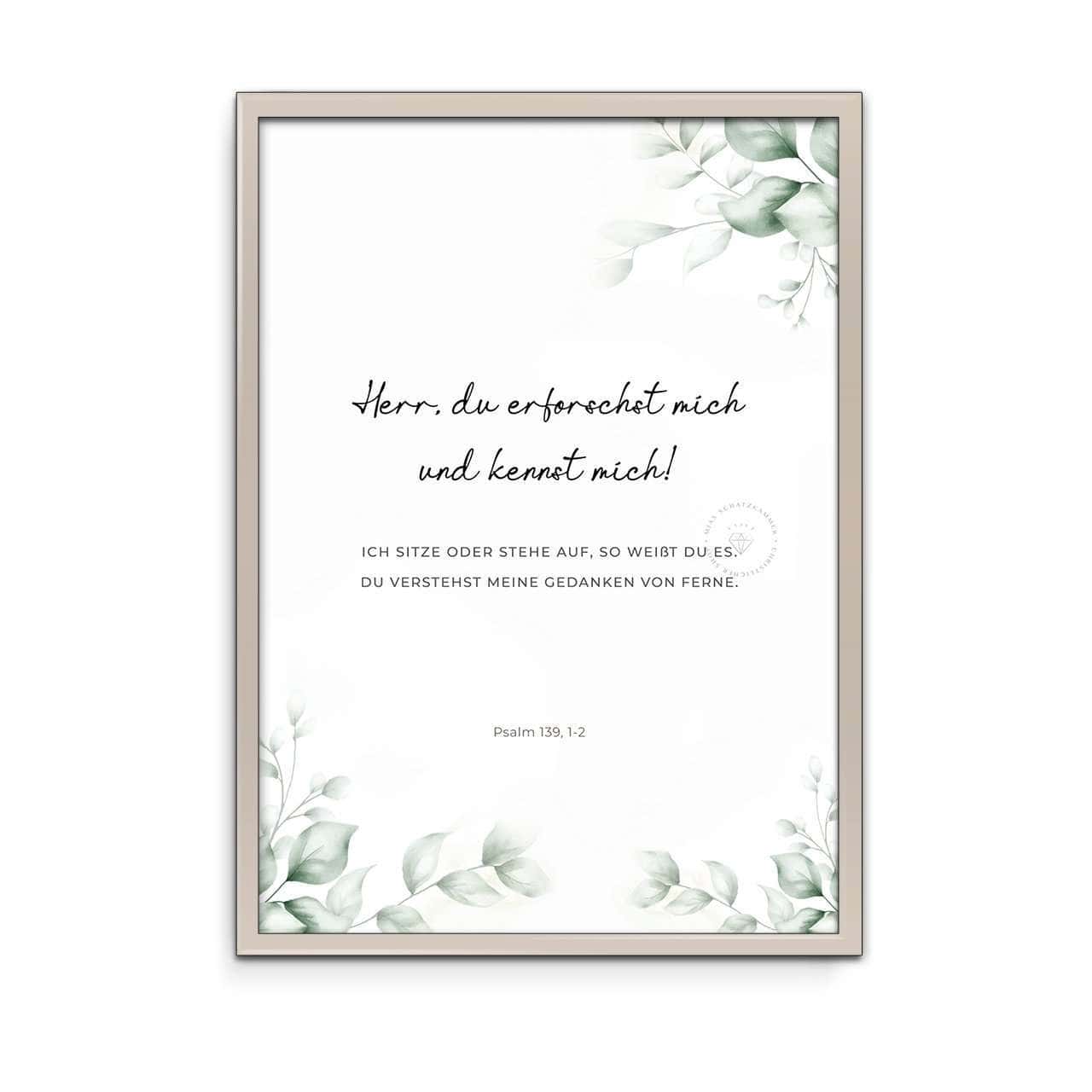 Poster A4 - Psalm 139,1-2 3 Schriftzug mit Bibelvers Psalm 139,1-2, moderne christliche Wanddekoration, christliches Zitat.
