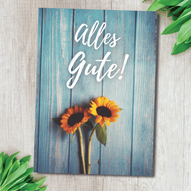Postkarte - Alles Gute! 1 Lebensfrohe Grußkarte mit Sonnenblumen, christliche Grüße, Gottes Segen, Karten für Christen.
