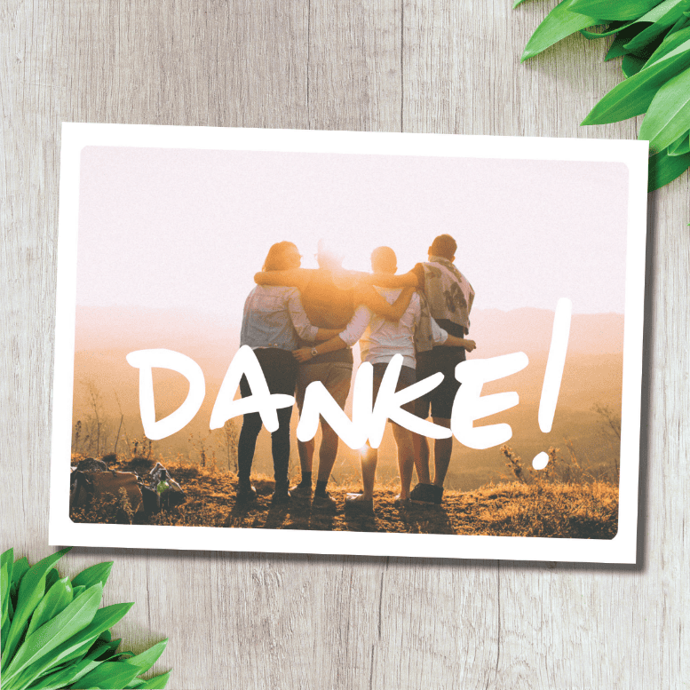 Postkarte - Danke 1 Dankbarkeit, christliche Gemeinschaft, Freunde, Natur, Sonnenuntergang, positive Stimmung, spirituelle Verbindung.
