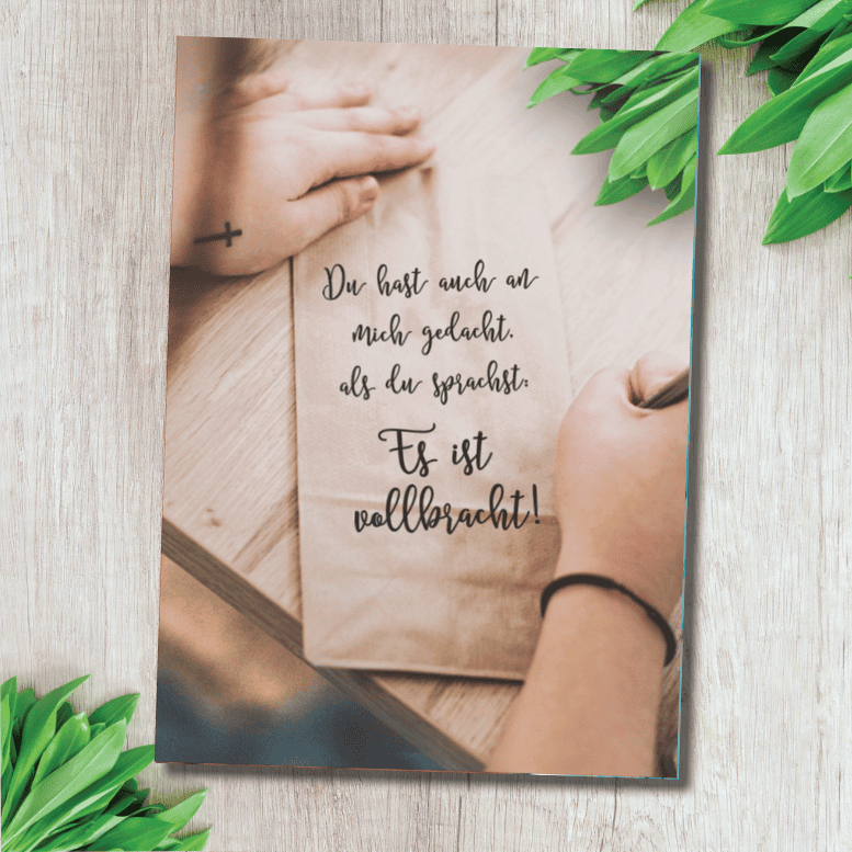 Postkarte - Vollbracht 1 Glaube inspirierende Karte mit christlichen Worten, christliche Grußkarten und Geschenke.