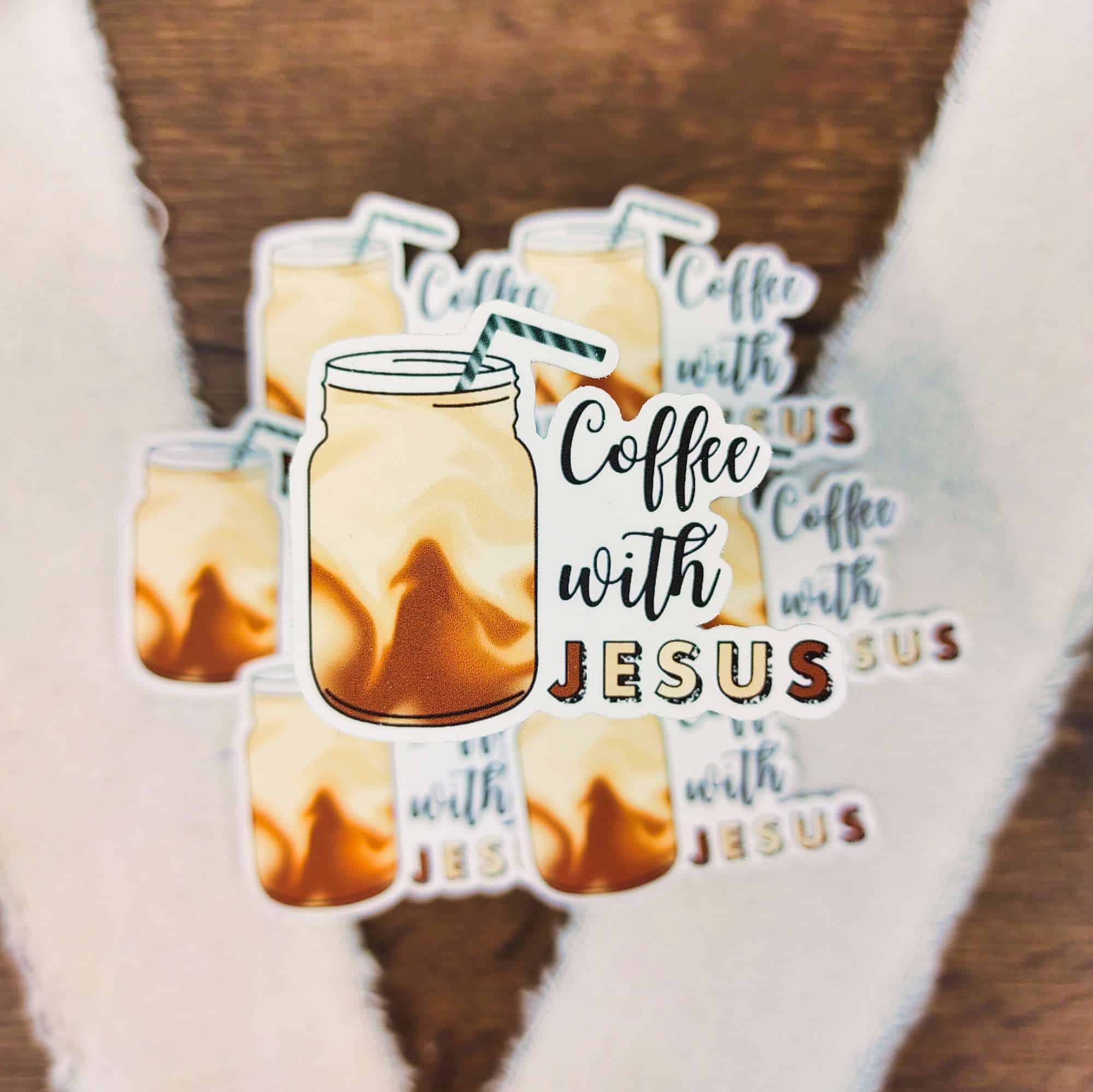 5x Coffee with Jesus - Sticker 4 Glaube-Sticker mit Kaffee und Jesus Mounment für christliche Marken und Evangelisierung.