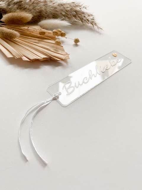 Kleines Lesezeichen aus Acrylglas | mit Satinband in Weiß | Buchliebe 3 Achtsamkeit Bibelvers Schmuck als Erinnerung für den Glauben, christliche Geschenke.