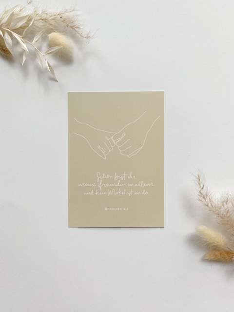 3er Set Postkarte DIN A6 | Hohelied 4:7 | Christliche Papeterie | für die Freundin, Partnerin oder Ehefrau 4 Schöne christliche Grußkarte mit Handskizze für Glaubensbotschaften.