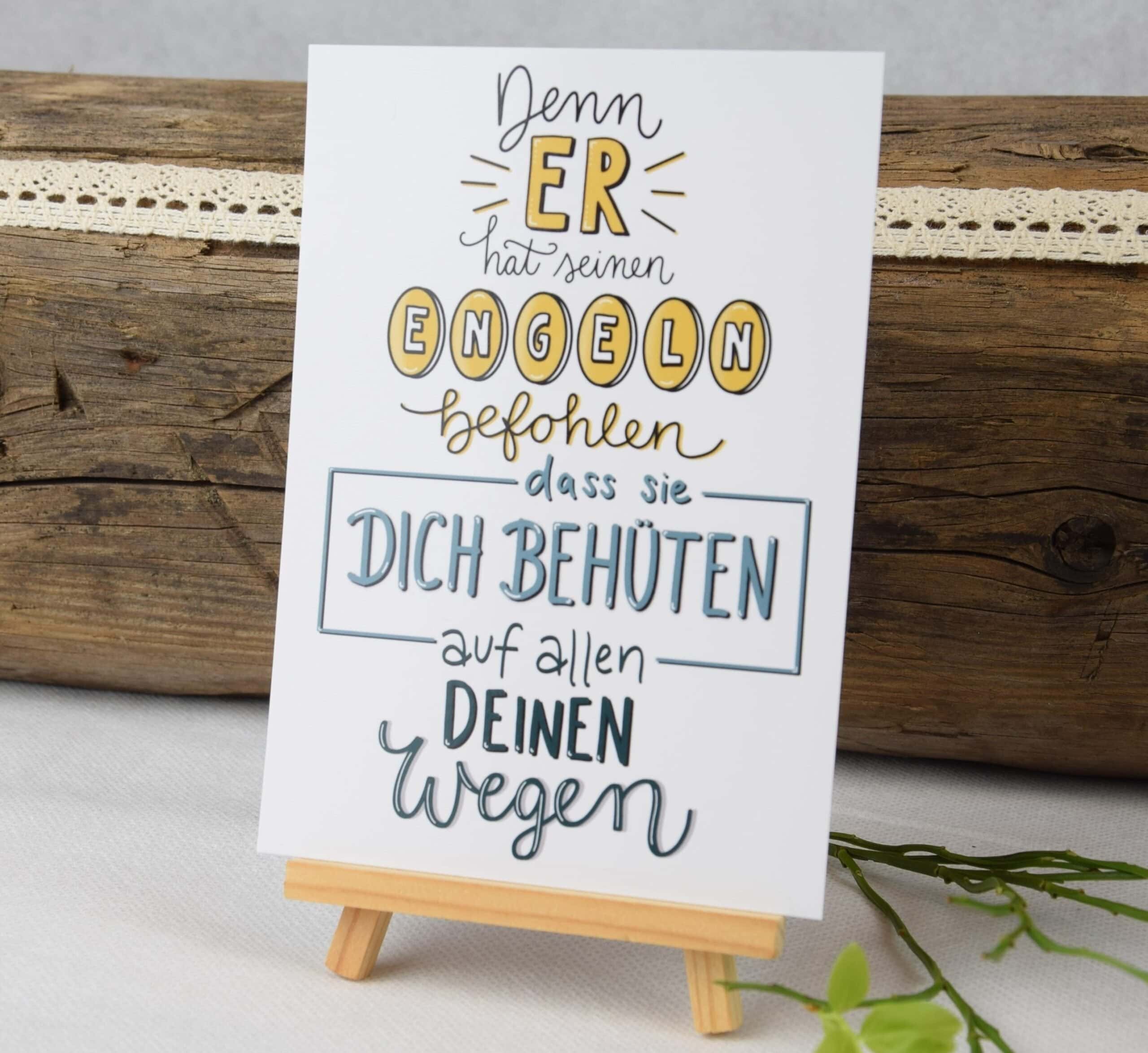 Karte Denn er hat seinen Engeln 8 Inspirierendes christliches Spruchposter, Dekoration für zuhause, Mookho.de.