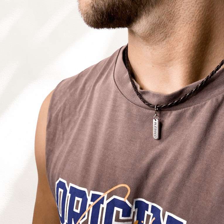 Blessed Man | Christliche Kette – Männerkette – silberfarben – individuell verstellbar 2 Glaubensbekenntnis Anhänger mit Bibelspruch für christliche Styles.
