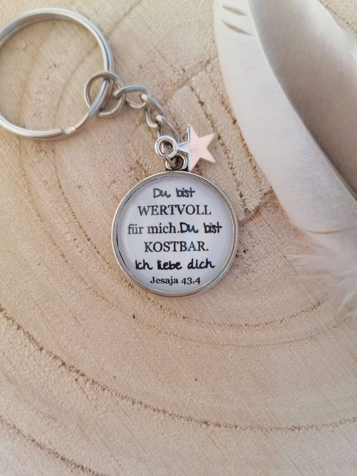 Schlüsselanhänger Wertvoll 2 Himmlischer Schlüsselanhänger mit Bibelvers Jesaja 43,4, christliche Geschenkidee.