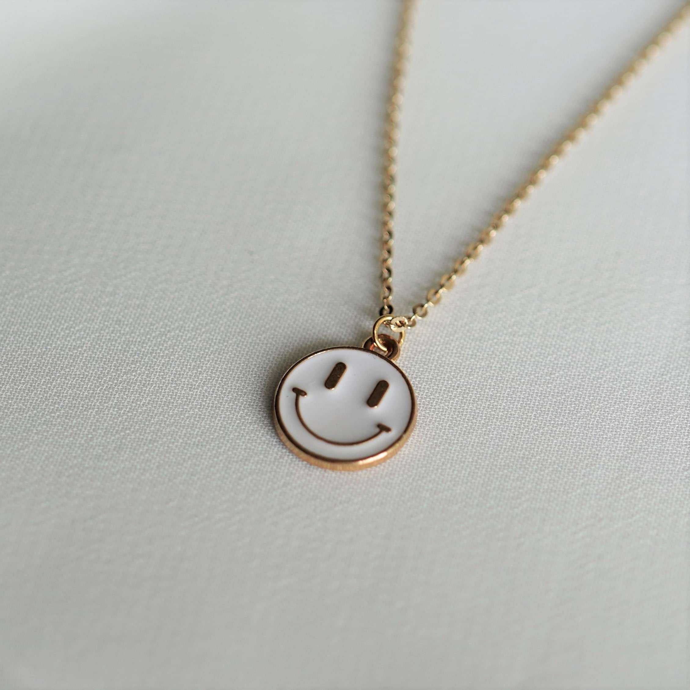 Be Happy | Christliche Kette – 925 Sterling Silber vergoldet – 42-47 cm – Zinklegierung 1 Smiley-Halskette mit christlichem Design, Schmuck für Christen, Geschenkidee.