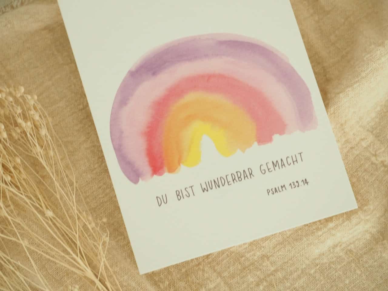 Du bist wunderbar gemacht, Postkartenset, 4er Set, DIN A6 6 Biblische Grußkarte mit Regenbogen, Psalm 139,14, christliche Geschenkidee, Glauben, Hoffnung.