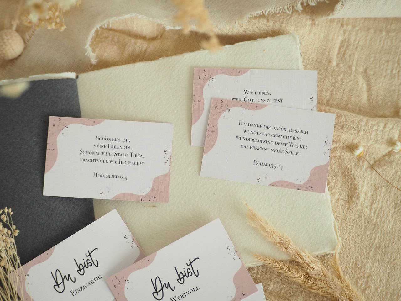 Ermutigung für Frauen, Minikartenset Du bist schön, 6er Set 3 Inspirierende christliche Zitate, handgeschriebene Karten, göttliche Bibelworte, Glaubensaussagen.