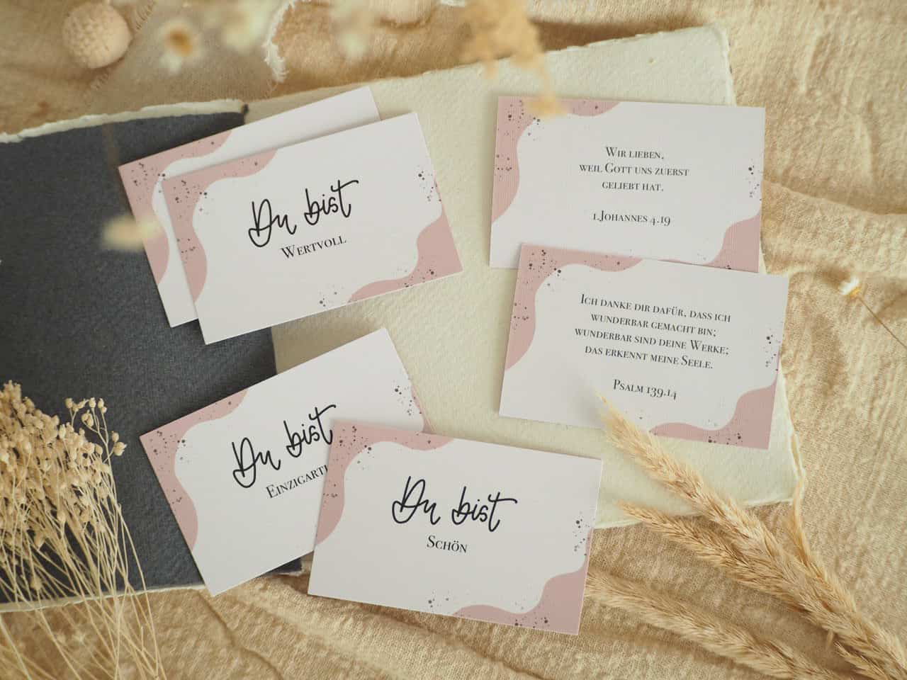 Ermutigung für Frauen, Minikartenset Du bist schön, 6er Set 2 Hochwertige christliche Sprüchekarten für Glaubensstärkung und Inspiration.