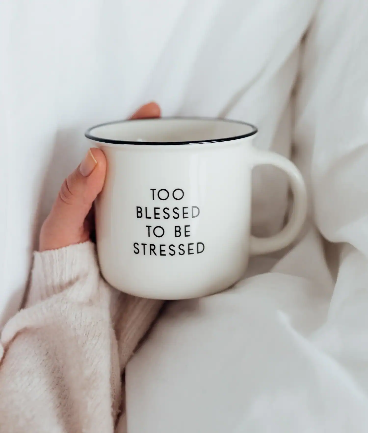Too blessed to be stressed - Tasse 3 Gottes Becher mit Spruch "Too blessed to be stressed" für christliche Marken.