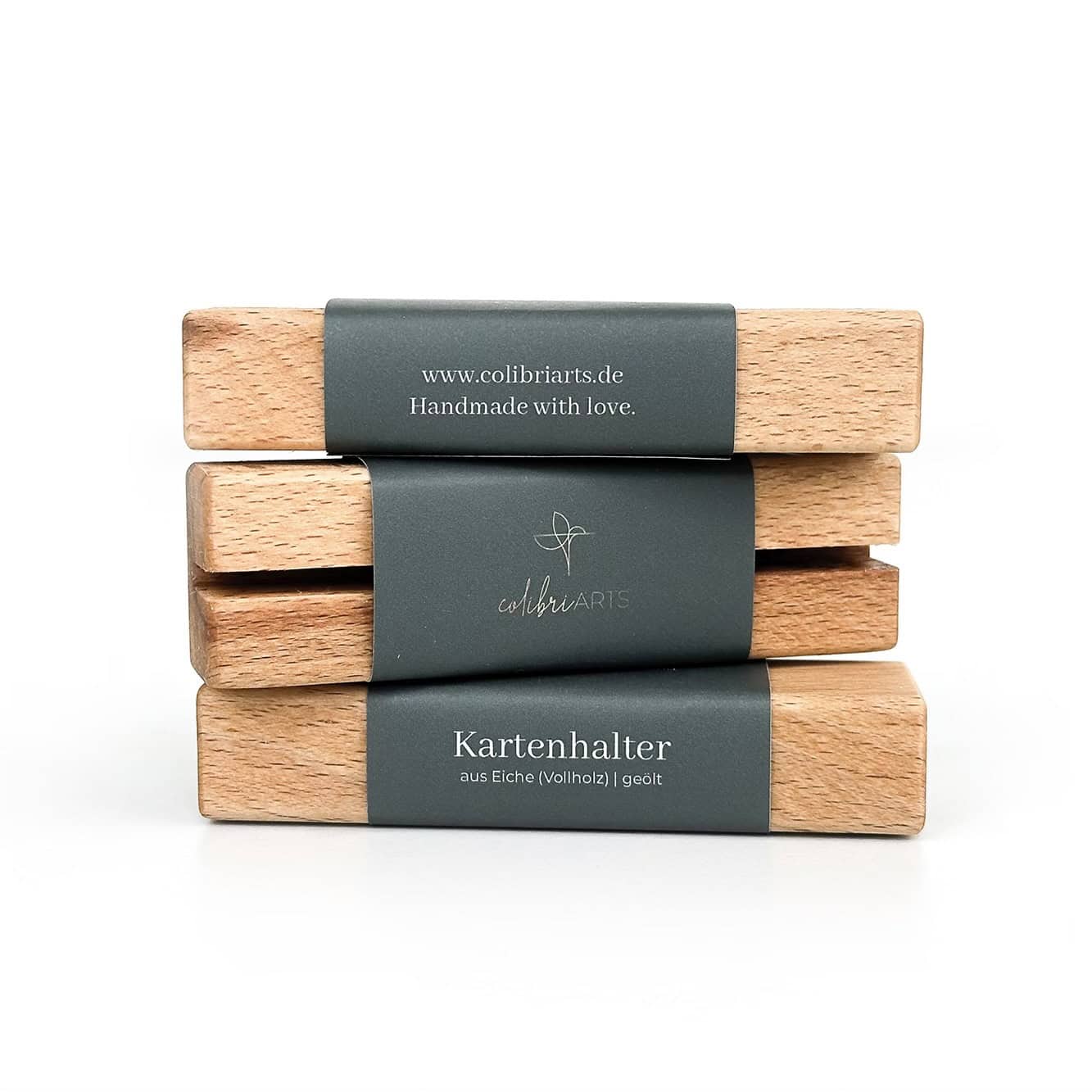 Kartenhalter 4 Naturholz Kartenhalter aus Eiche, handgefertigt, stilvoll für christliche Marken.