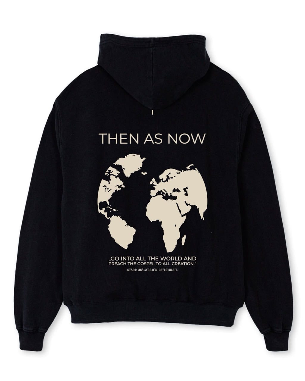 Oversize Hoodie - "World" 18 Moderner Gothic Hoodie mit Weltkarte und Bibelvers für christliche Mode.
