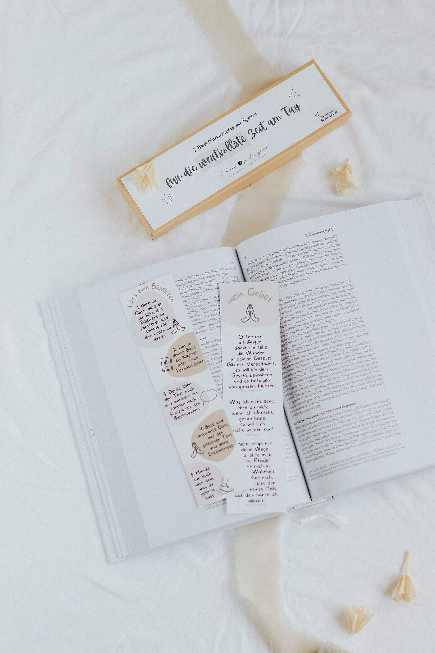 Bibel-Markierstifte mit System • neon 2 Glaubensbibel mit Gebetstagskarte, christliche Servietten, Gebetsanleitung, spirituelles Zubehör.