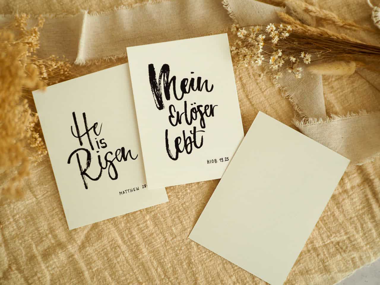 Karten zu Ostern, Auferstehung, 3er Set, DIN A6 2 Segenszitate auf Karten, christliche Lebensweisheiten, bibelvers Inspiration, christliche Grüße.
