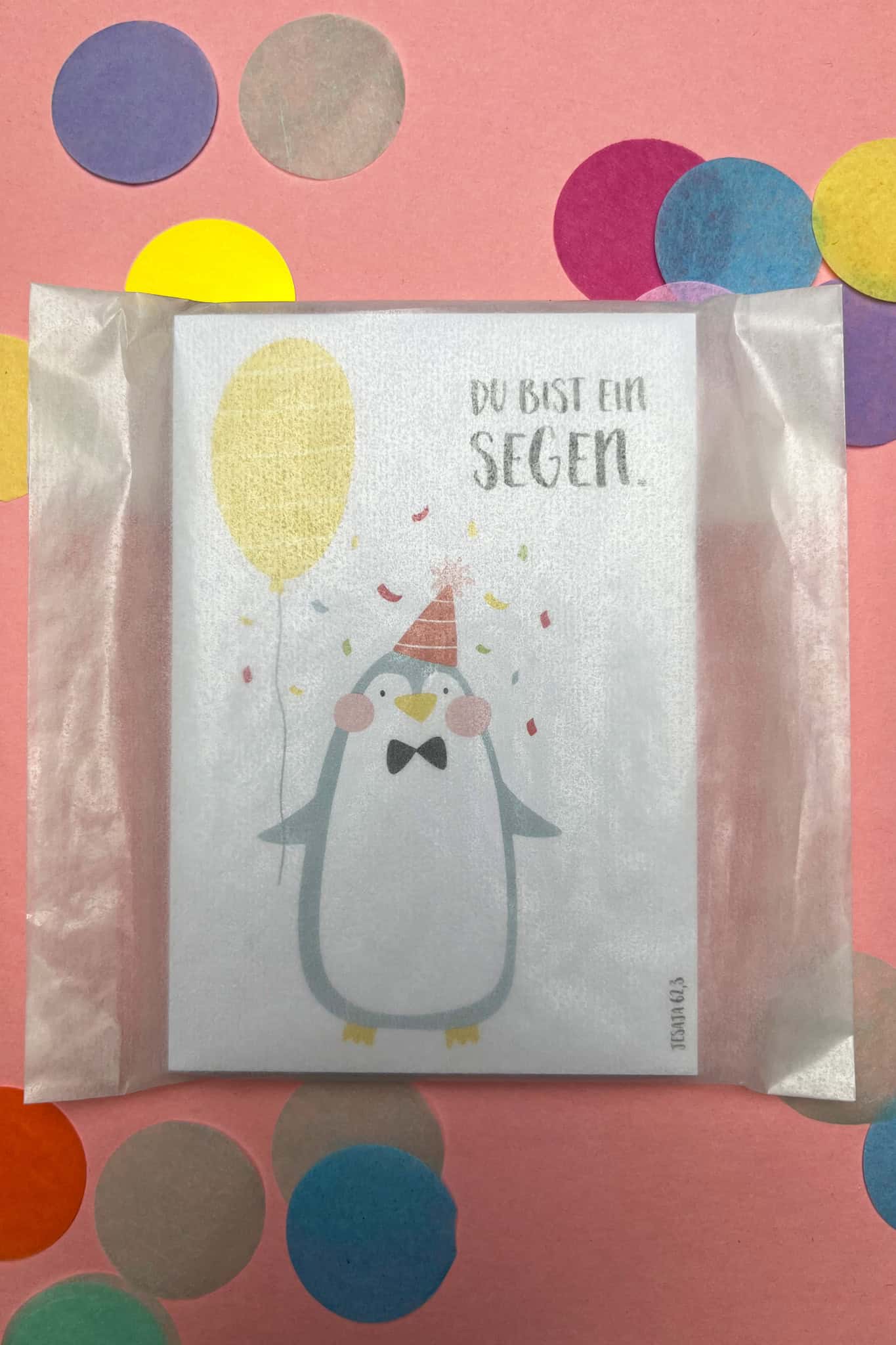 KartenSet - Ermutigung für Kinder 2 Niedliche Glückwunschkarte mit Pinguin und Ballon, christliche Geschenke, Mookho.de.