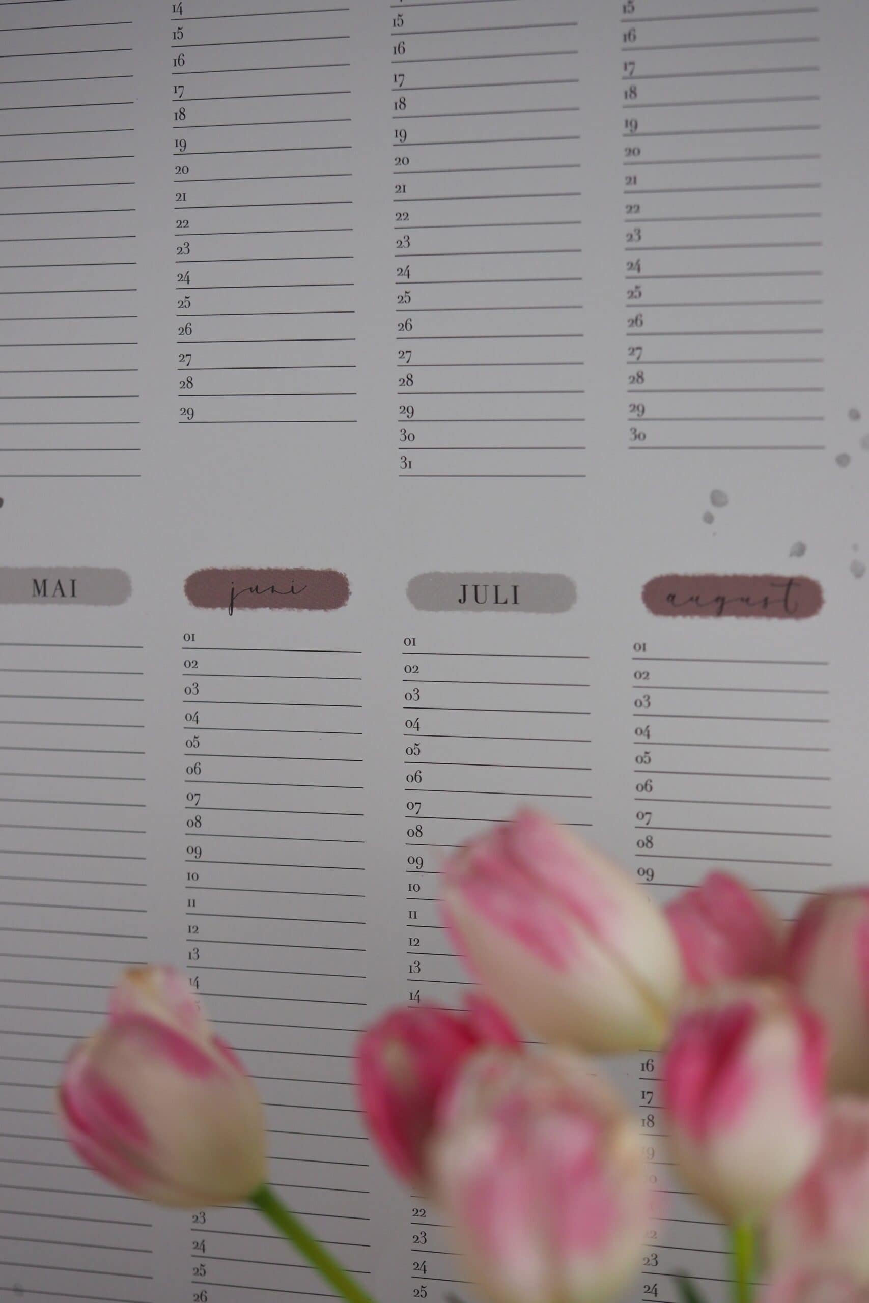 Wiederkehrender Geburtstagskalender "Viel Glück und viel Segen!" 4 Gebetsplan mit christlichem Kalender und Tulpen, christliche Marken auf Mookho.de.