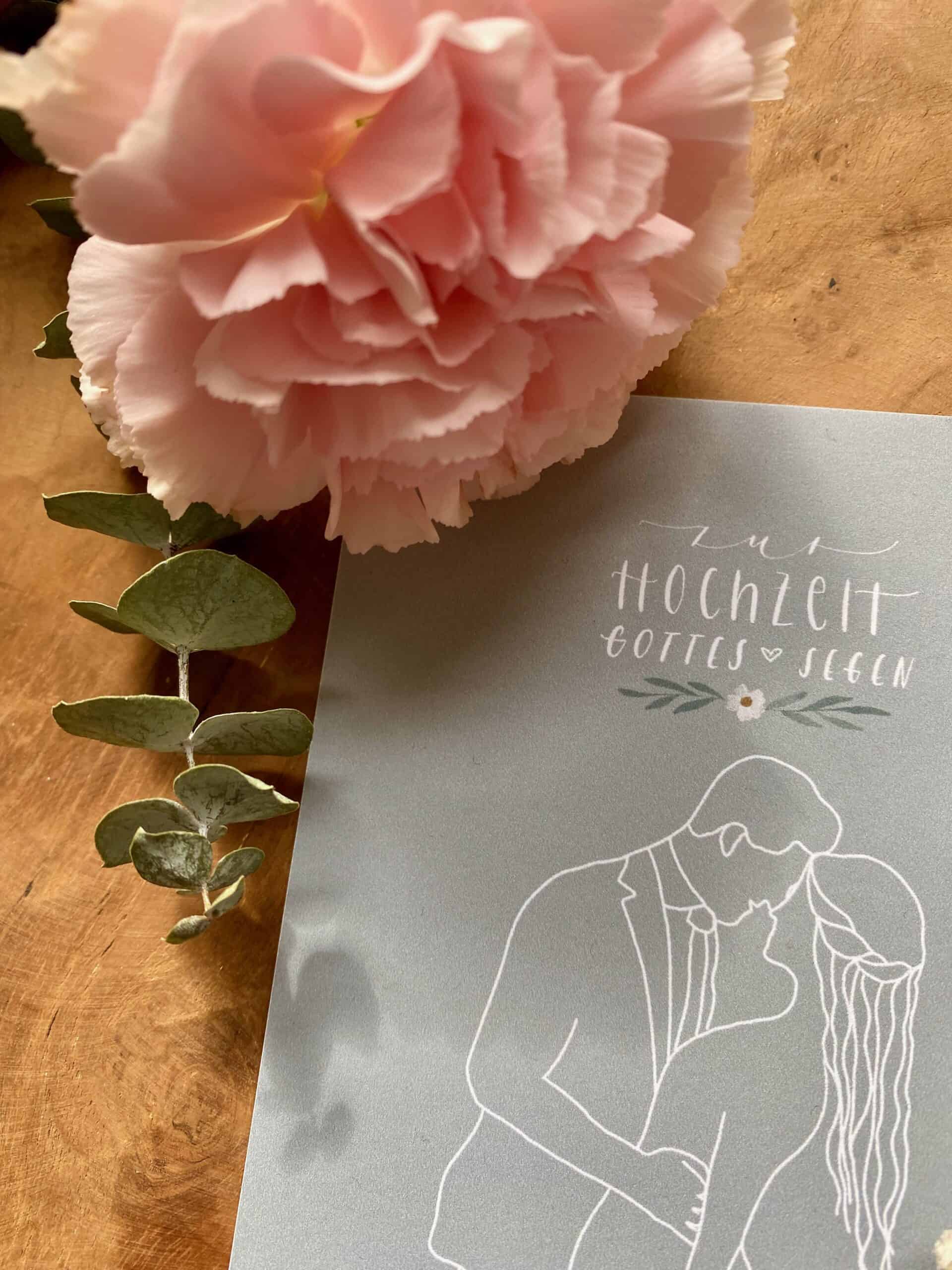 Kartenset "Hochzeit" (2er Set) 5 Hochzeitskarte mit christlichem Segensspruch, rosa Blumen, Eukalyptus, evangelisches Hochzeitssymbol.