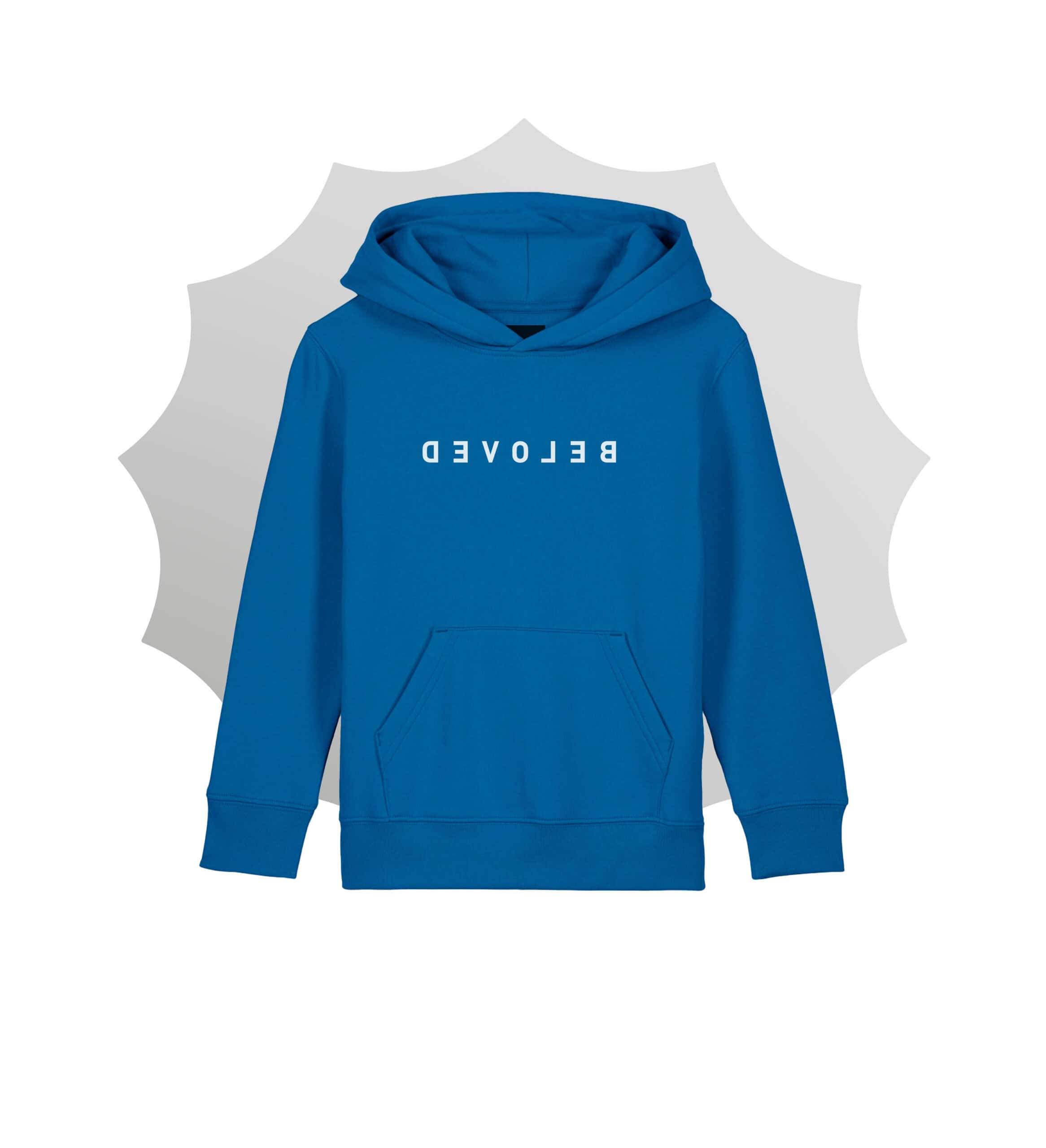 BELOVED | Kinder Hoodie | Mehrere Farben | Bunt | Fairwear Qualität 11 Moderner blauer Christliche Hoodie mit Bibelvers-Design für Christen, evangelische Mode.