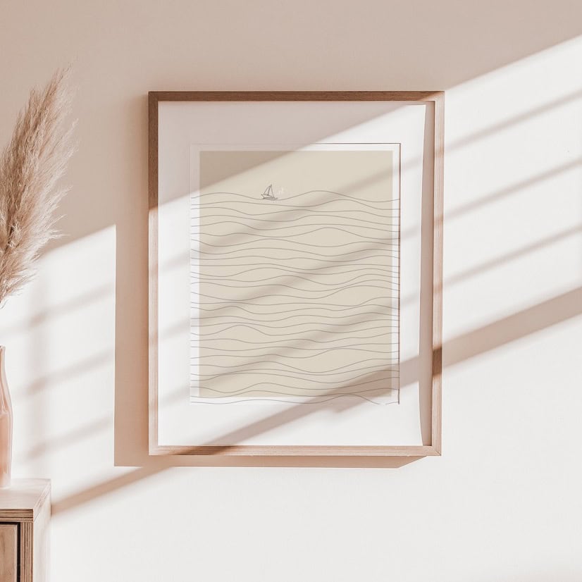 Geborgen im Sturm – Poster DIN A3 1 Himmelshafen-Landschaft, minimalistisches Wandbild, christliche Kunst, ruhige Raumdekoration.