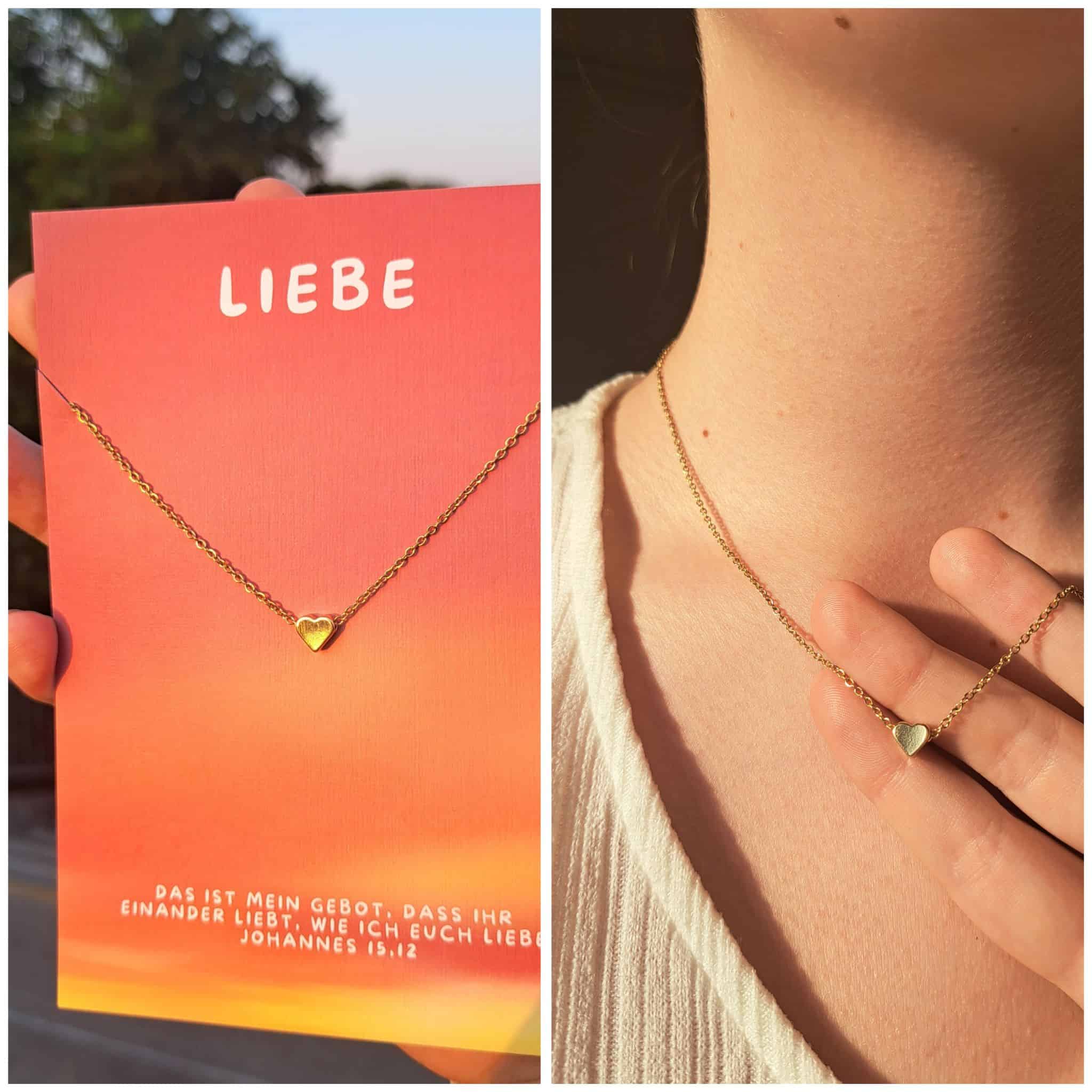 Halskette "Liebe" 2 Liebe Halskette mit Herz, christliches Schmuckstück aus Gold, christliche Geschenke, Mookho.de.