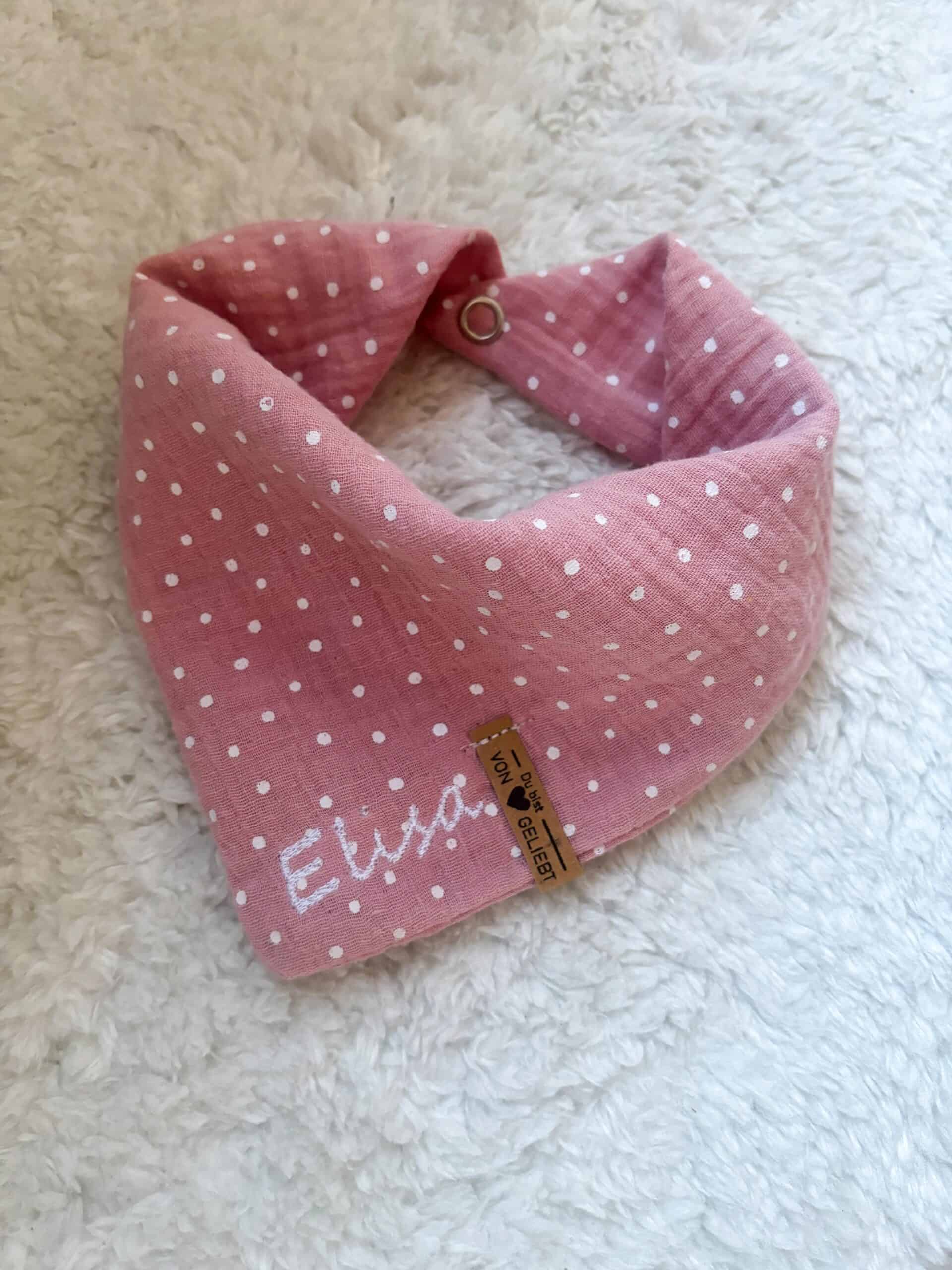 Stillschaler Pink mit weißen Punkten, personalisiert mit "Elisabeth".
