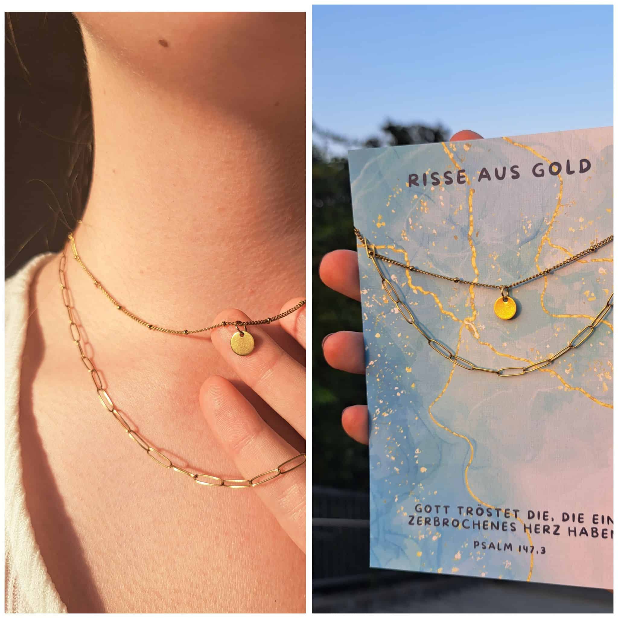 Halskette "Risse aus Gold" 2 Geschenkarmbänder mit christlichen Symbolen aus Gold, Kirchenschmuck, Glaubensaccessoires.