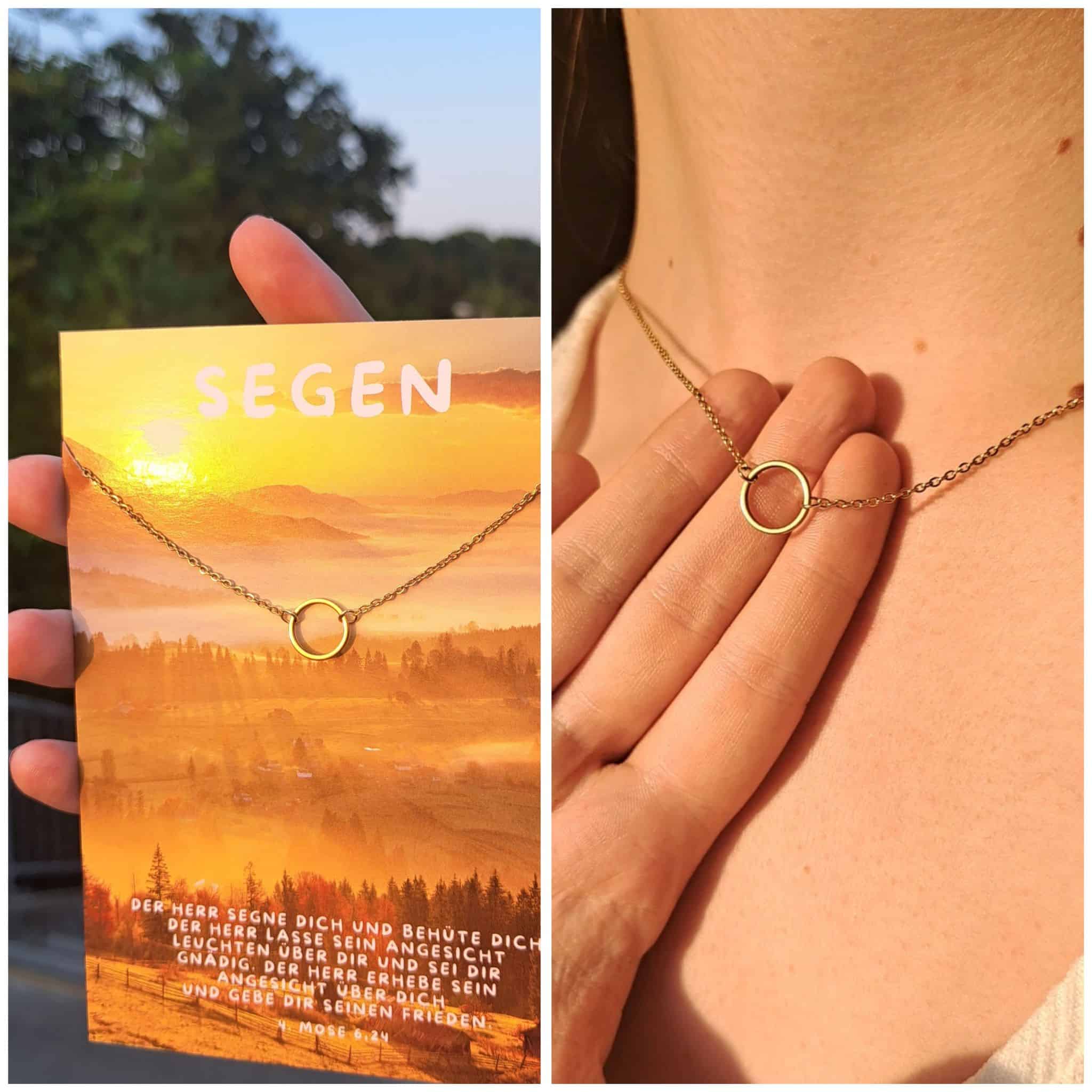 Halskette "Segen" 2 Gebetskette mit goldener Kreis-Struktur für christlichen Glauben.