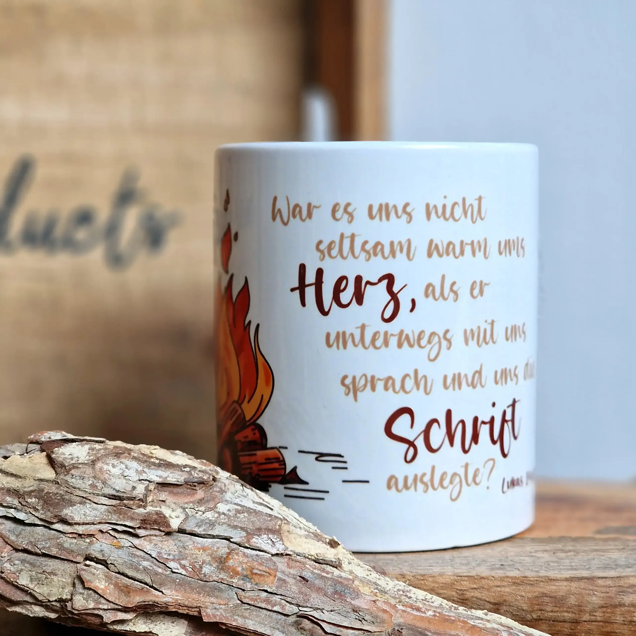 Warm ums Herz | Lukas 24, 32 | Tasse | Bibelvers | Glaube | Lagerfeuer | Jesus | Gott | Bibel | Cup | Mug | Kaffee | Christlich | Geschenk 4 Becher mit christlichem Spruch, religiöse Geschenkidee, BibelZitate, christliches Motiv.