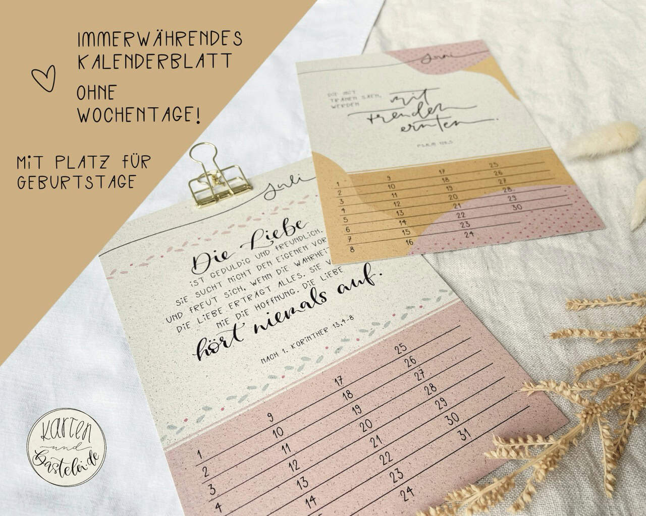 Ab 2026 Kalender mit Bibelversen aus Graspapier | Geburtstagskalender | in Din A5 mit Metallklammer | Postkarten | zum Aufhängen | Handlettering 5 Gebetskalender für Christen, christliche Geschenkideen, christliche Produkte, christliche Marken, Online-Markt für christliche Artikel.