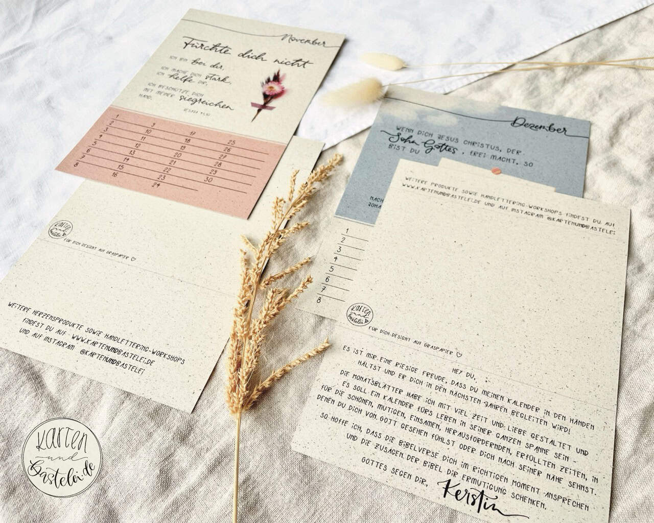 Ab 2026 Kalender mit Bibelversen aus Graspapier | Geburtstagskalender | in Din A5 mit Metallklammer | Postkarten | zum Aufhängen | Handlettering 6 Entzückende christliche Kalenderkarten für Glaube und Inspiration.