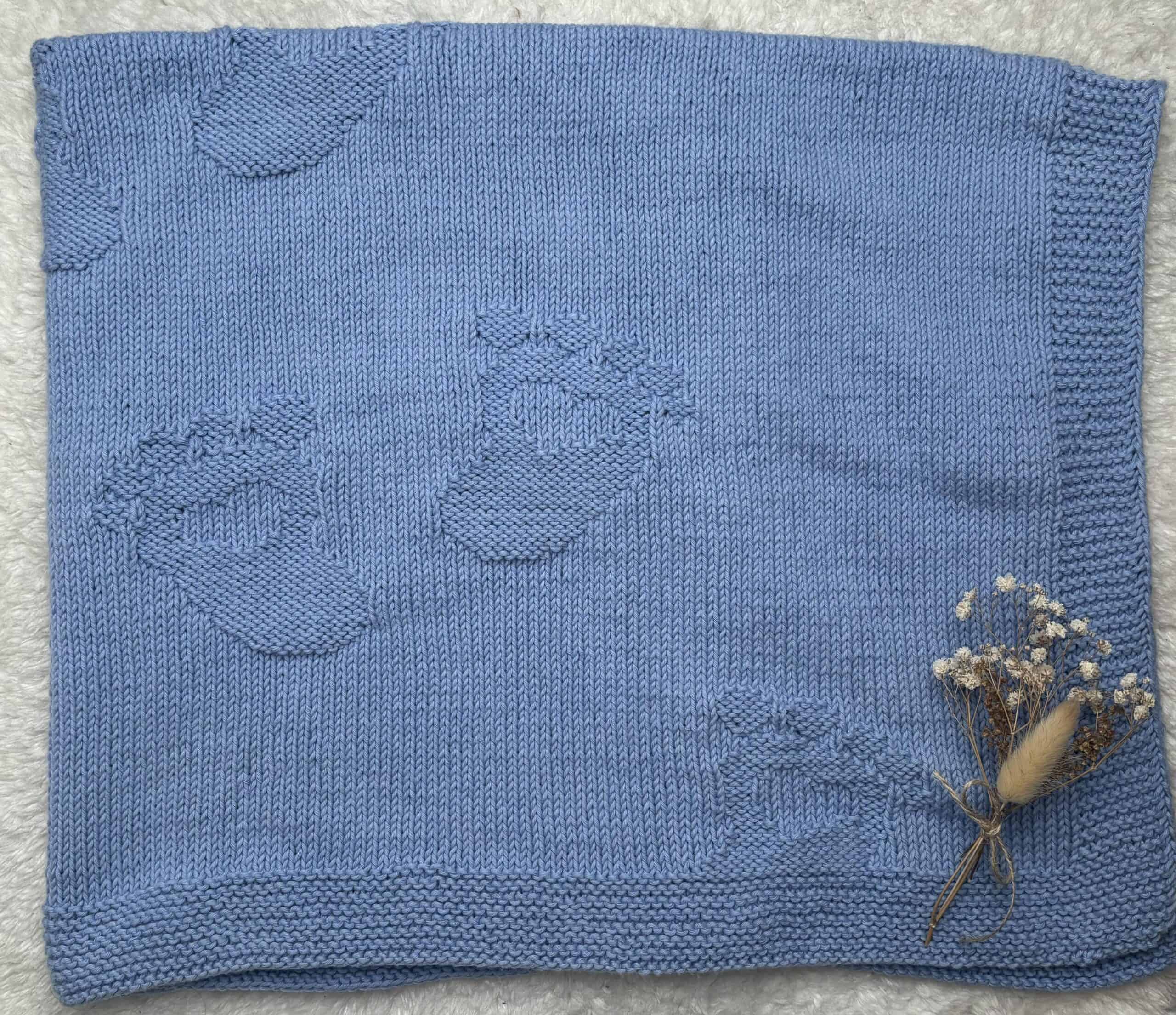 Handgestrickter, christlicher Socke, soft, blau, Geschenk, Gebet, religiös, Bibel, Gebetsanliegen.