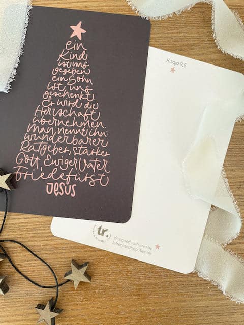 Weihnachtskarte "Friedefürst" 3 Gottesdienstchristliche Grußkarte mit Weihnachtsbaumdesign, christliche Botschaft, Inspiration.