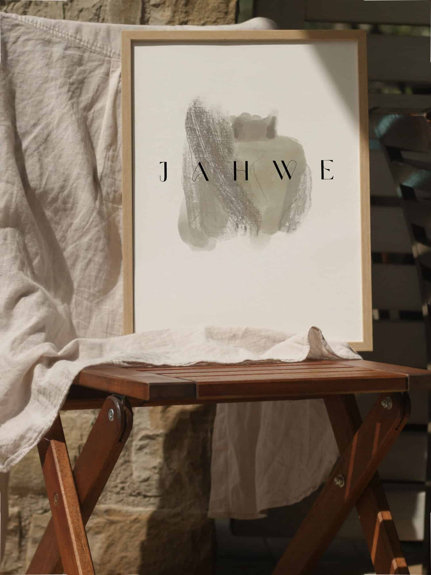 Poster "Jahwe" 10 Moderne christliche Wanddekoration mit Jahreszahl auf Naturholzkarton, christliches Design.
